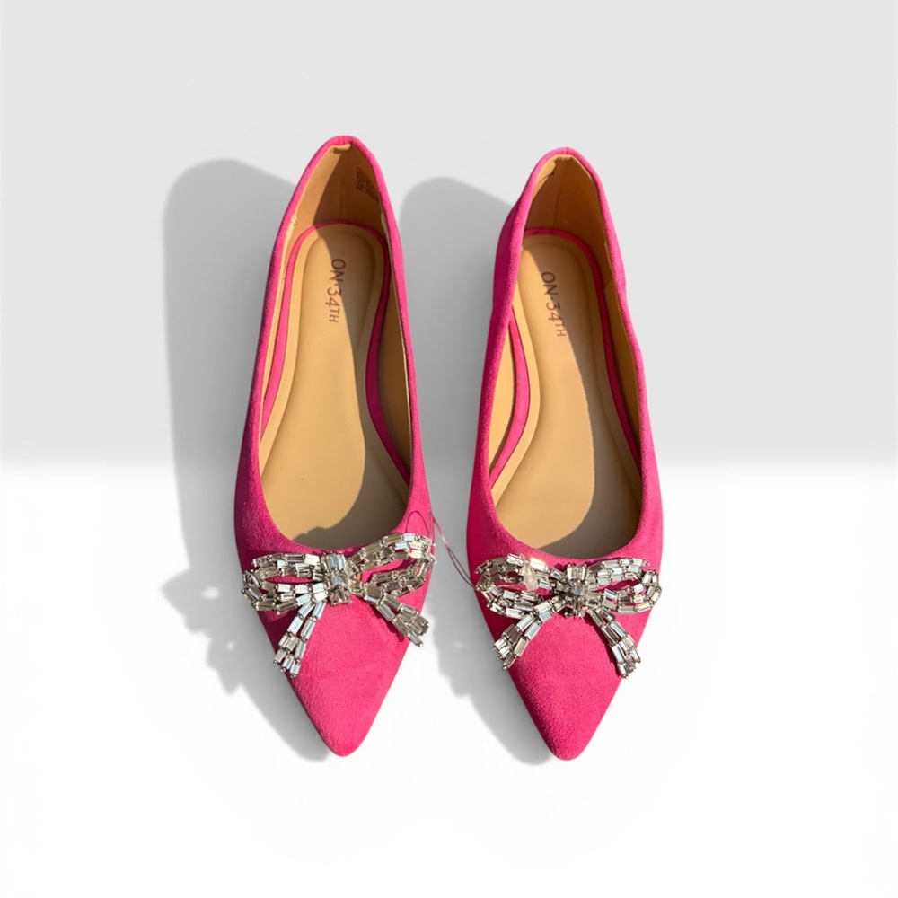 ON 34TH Elegant Pink Women's Millee Embellished Bow Pointed-toe Flats Size 6 NWT